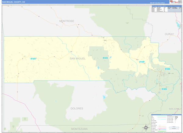 San Miguel County, CO Wall Map Basic Style